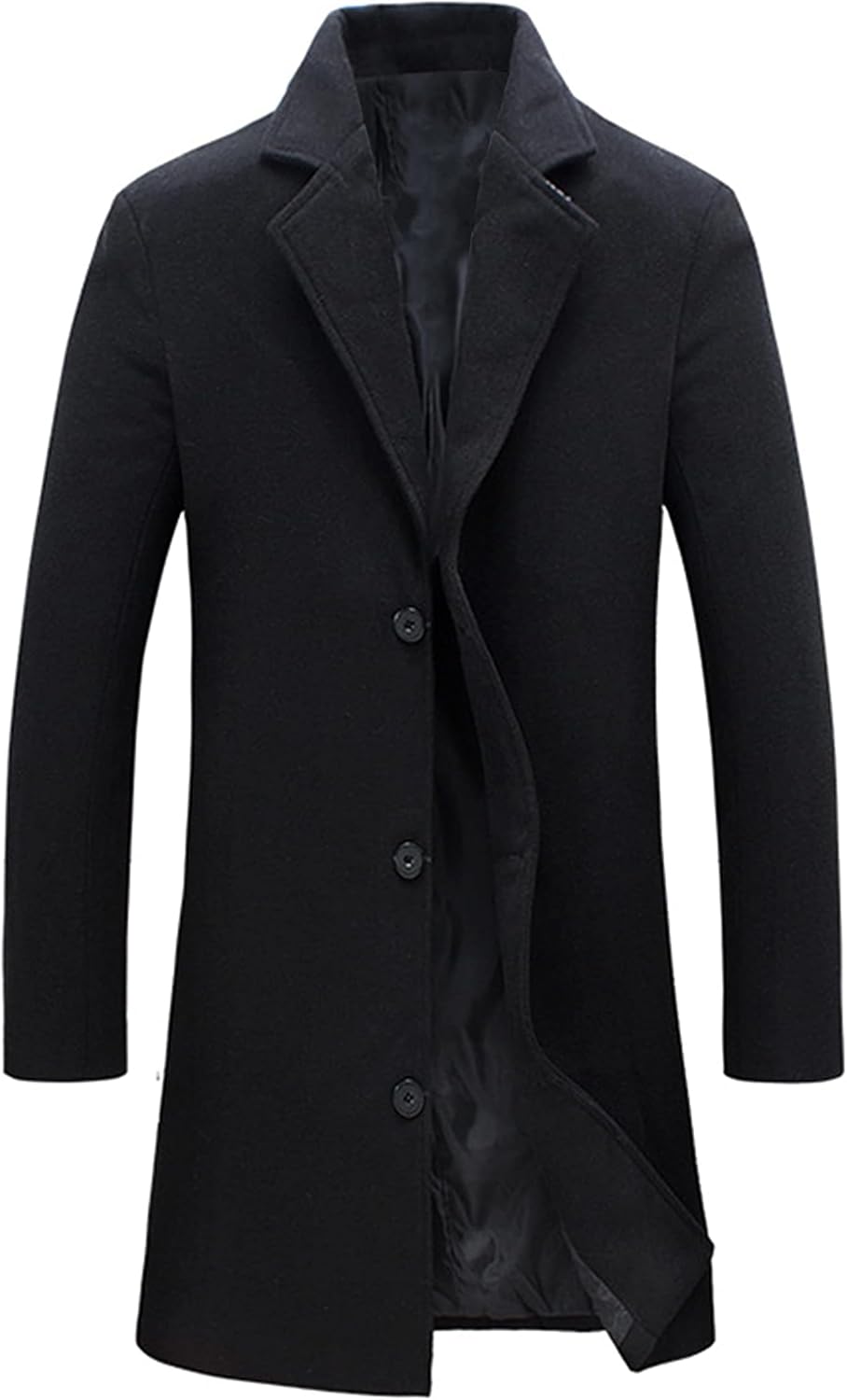 Springrain Men's Wool Blend Pea Coat Notched Collar Single Breasted Overcoat Warm Winter Trench Coat