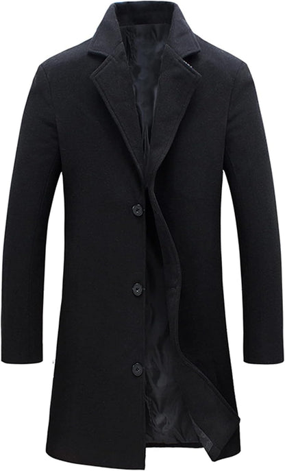 Springrain Men's Wool Blend Pea Coat Notched Collar Single Breasted Overcoat Warm Winter Trench Coat