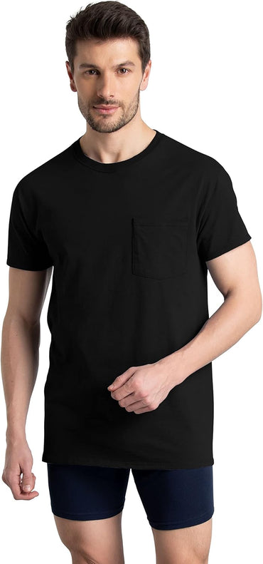 Fruit of the Loom Men's Tee Undershirts, Moisture Wicking & Tag Free, Short Sleeve Pocket T-Shirts