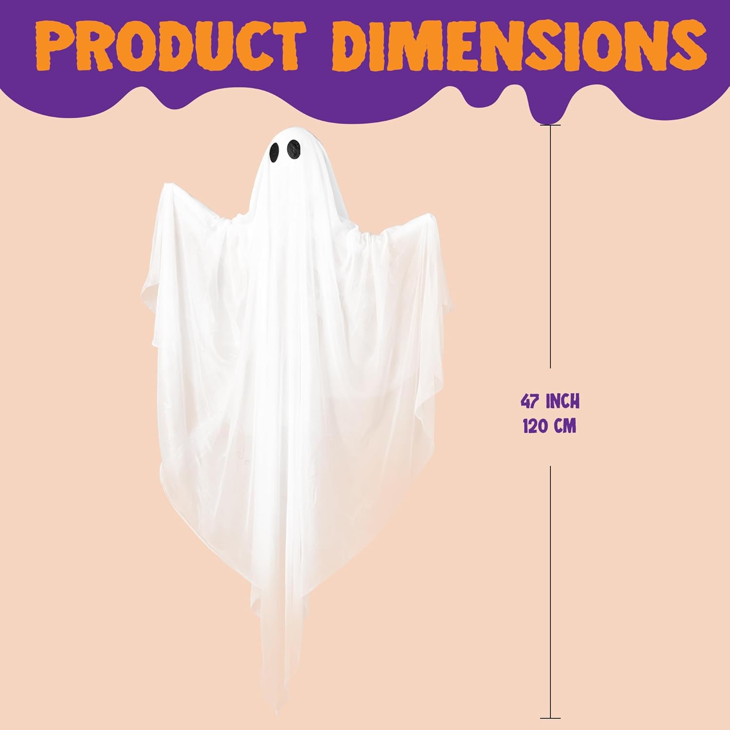 JOYIN Halloween Hanging Light up Ghost with Spooky Warm White LED Light, 47” Halloween Hanging Decoration White Ghosts for Front Yard Patio Lawn Garden Party Decor Indoor Outdoor