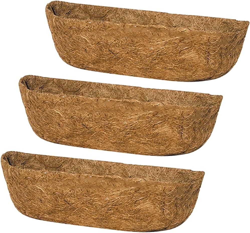3Pcs 36“ Coco Liners for Planters, Pre-Formed Trough Coconut Fiber Liner Replacement for Window Box, Fence Flower Baskets, Garden Flower Pot (36 inch 3PCS)