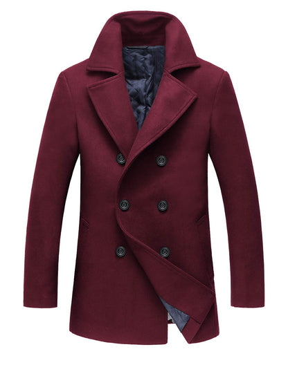 chouyatou Men's Classic Notched Collar Double Breasted Wool Blend Pea Coat