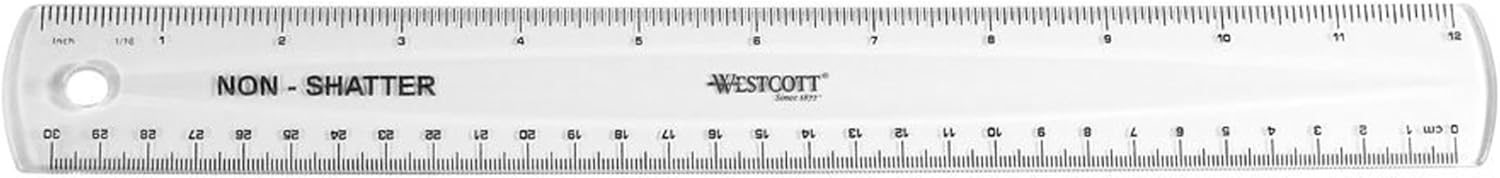 Westcott 13862 Flexible, Shatterproof Clear Ruler, 12 in