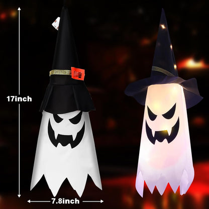 Halloween Decorations Glowing Ghost Witch Hat Halloween String Lights - Indoor/Outdoor Hanging Decor for Home, Garden & Tree (4Pcs)