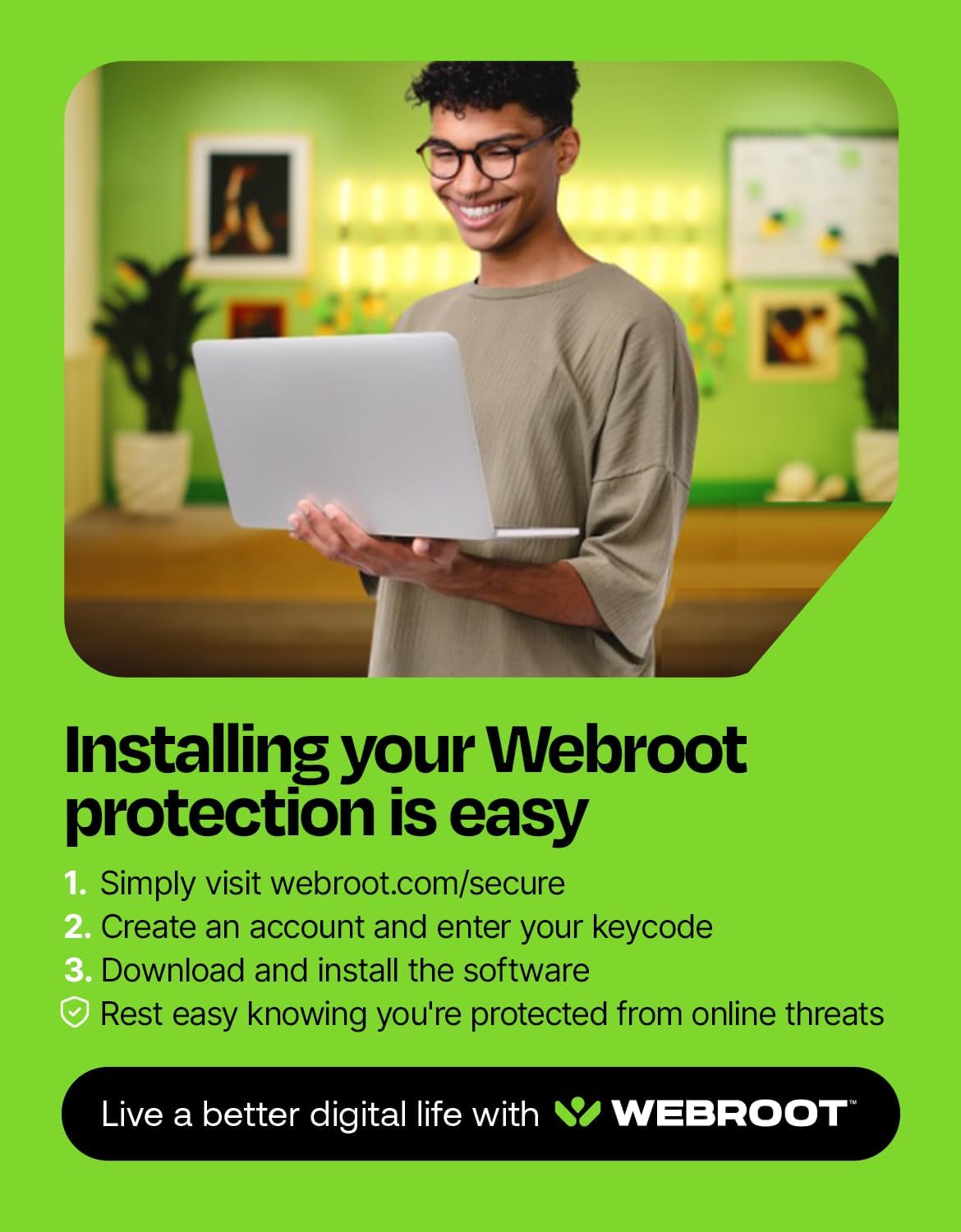 Webroot Antivirus Software 2026 | 3 Device | 1 Year Download for PC/Mac