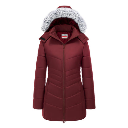 WULFUL Women's Winter Coats Long Warm Thicken Puffer Jackets Outwear With Removable Fur Hood