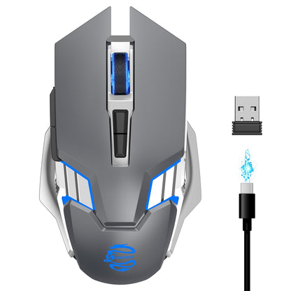 Bluetooth Gaming Mouse, RGB Rechargeable USB Wireless Mouse, Quiet Click, LED Backlit, Ergonomic, with Side Button, 6 Button, DPI Adjustable, Computer Mice for Laptop PC MacBook Chromebook - Grey