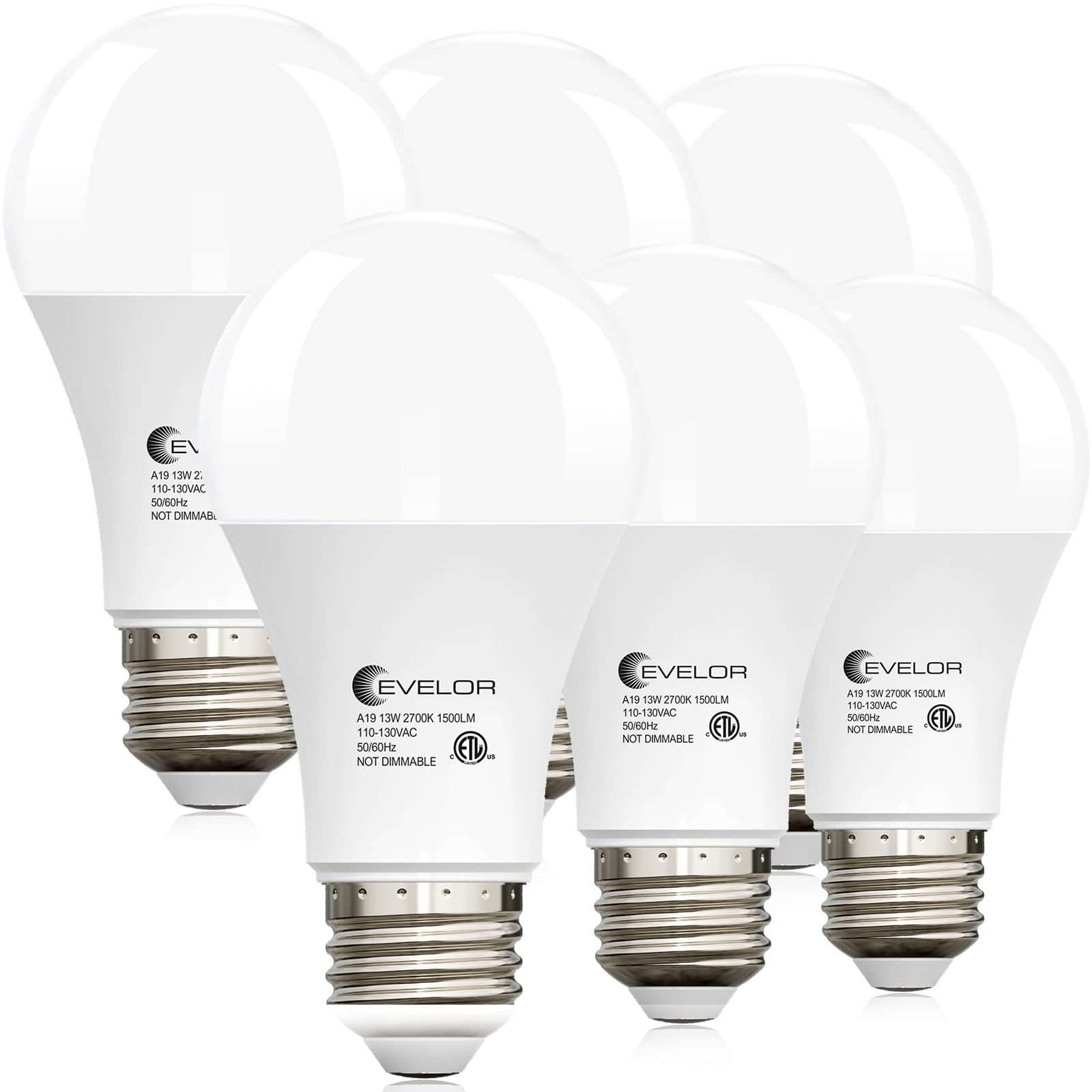 6-Pack A19 LED Light Bulbs,60 Watt Equivalent Daylight 5000K with E26 Base,Efficient 9W,800 Lumens Non-Dimmable LED Bulbs,15000 Hours, Ideal for Bedroom Living Room