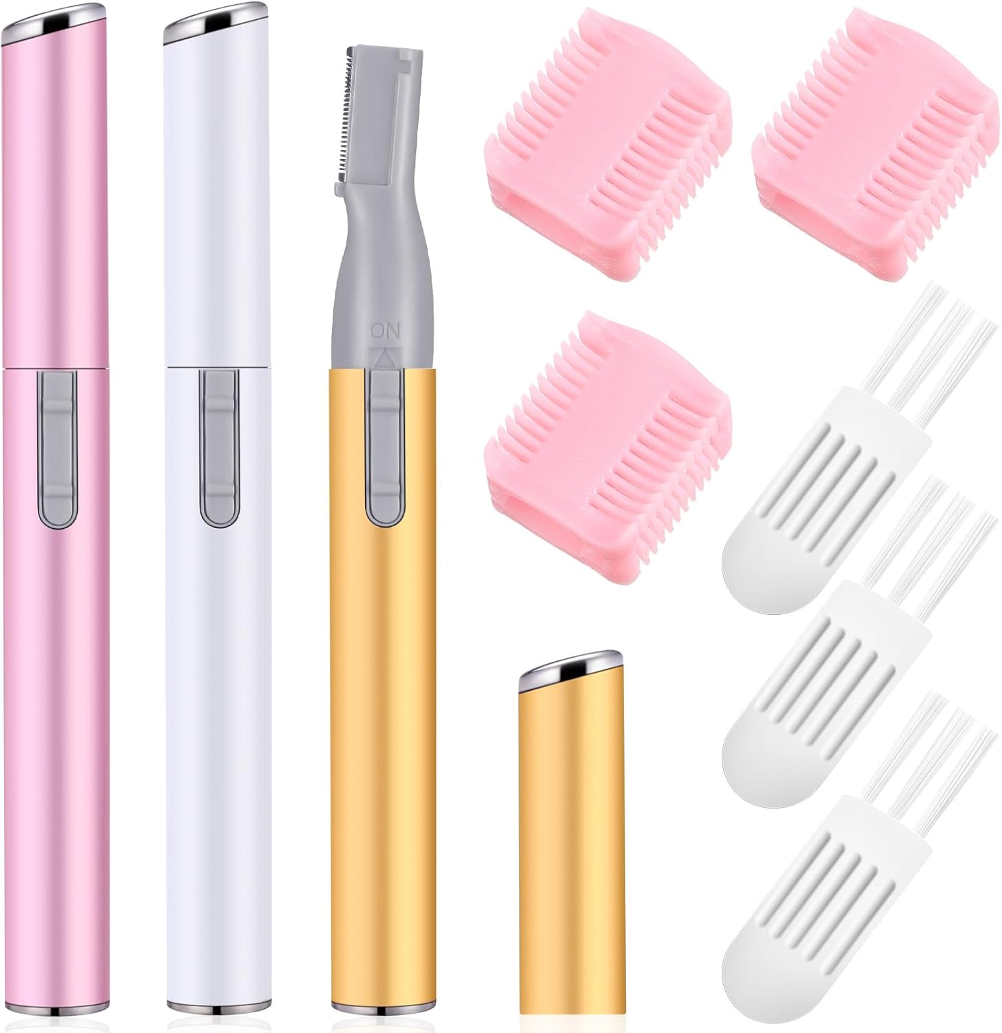 Landhoow 3 Pcs Electric Eyebrow Trimmer Women Precision Eyebrow Hair Trimmers with Comb Christmas Women Gift, Battery Operated Personal Epilator for Face Lips Leg Neck Fuzz (White, Gold, Pink)