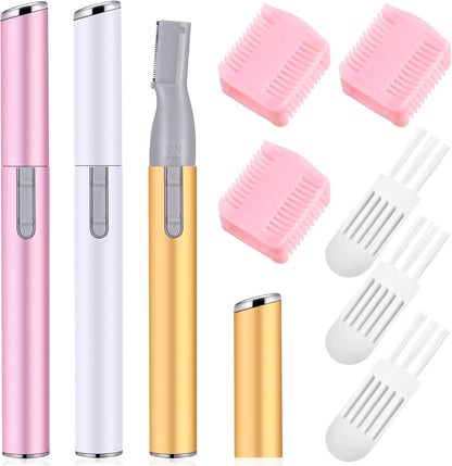 Landhoow 3 Pcs Electric Eyebrow Trimmer Women Precision Eyebrow Hair Trimmers with Comb Christmas Women Gift, Battery Operated Personal Epilator for Face Lips Leg Neck Fuzz (White, Gold, Pink)