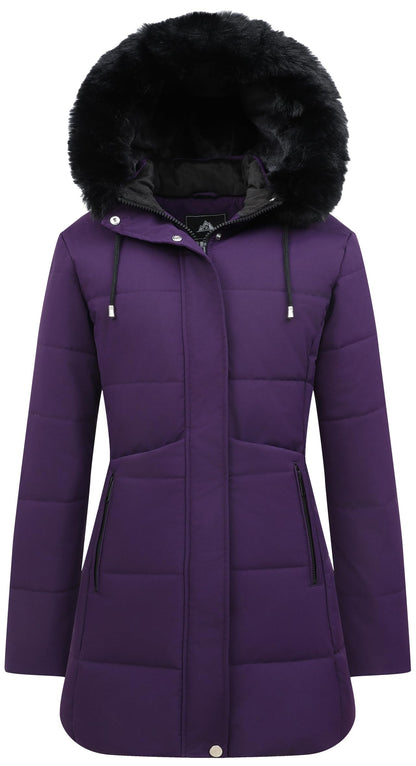 MOERDENG Women's Winter Puffer Coat Thicken Fleece Lined Down Jacket Waterproof Faux Fur Detachable Hooded Parka