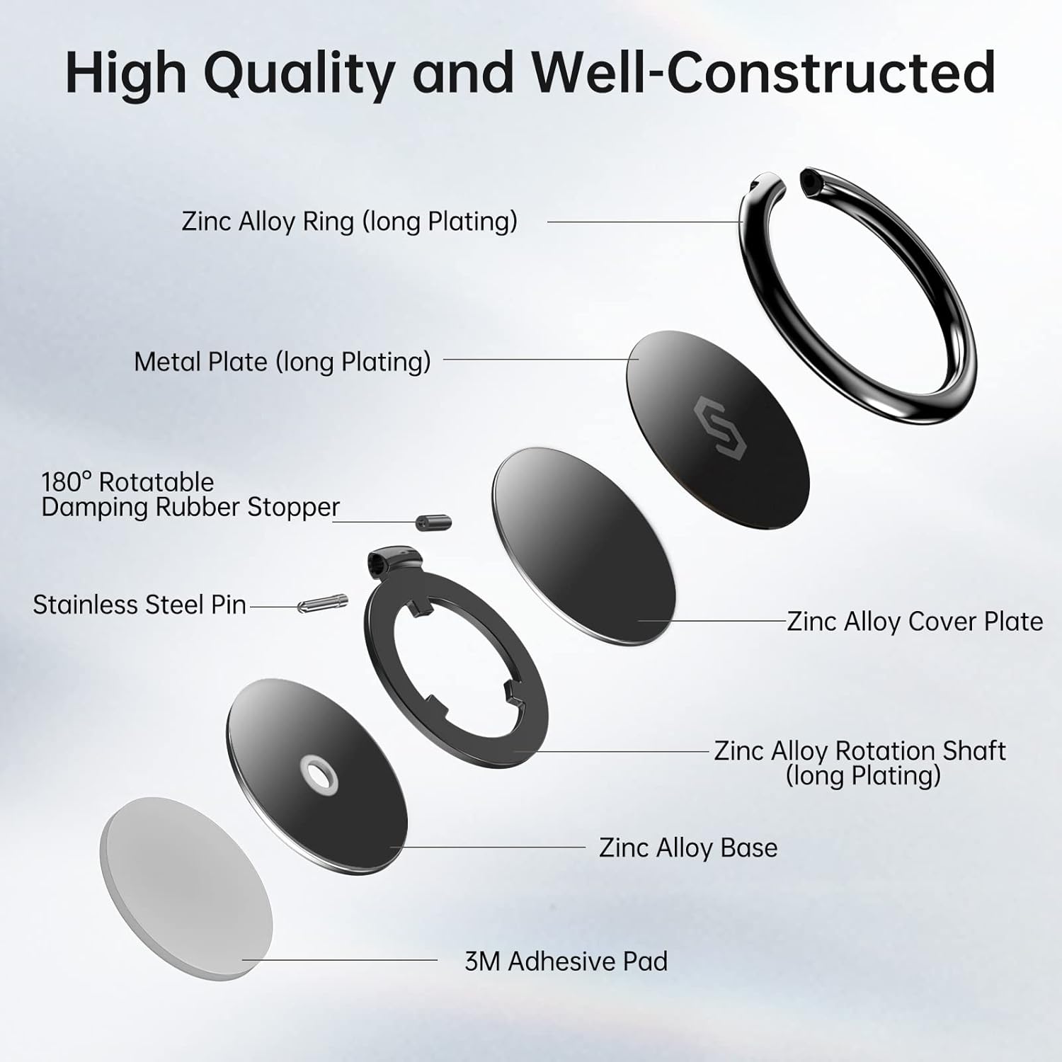 Syncwire Cell Phone Ring Holder Stand, 360 Degree Rotation Finger Ring Kickstand Polished Metal Phone Grip for Magnetic Car Mount Compatible iPhone 15 14 13 12 11, Samsung,Pixel,Smartphone Accessories