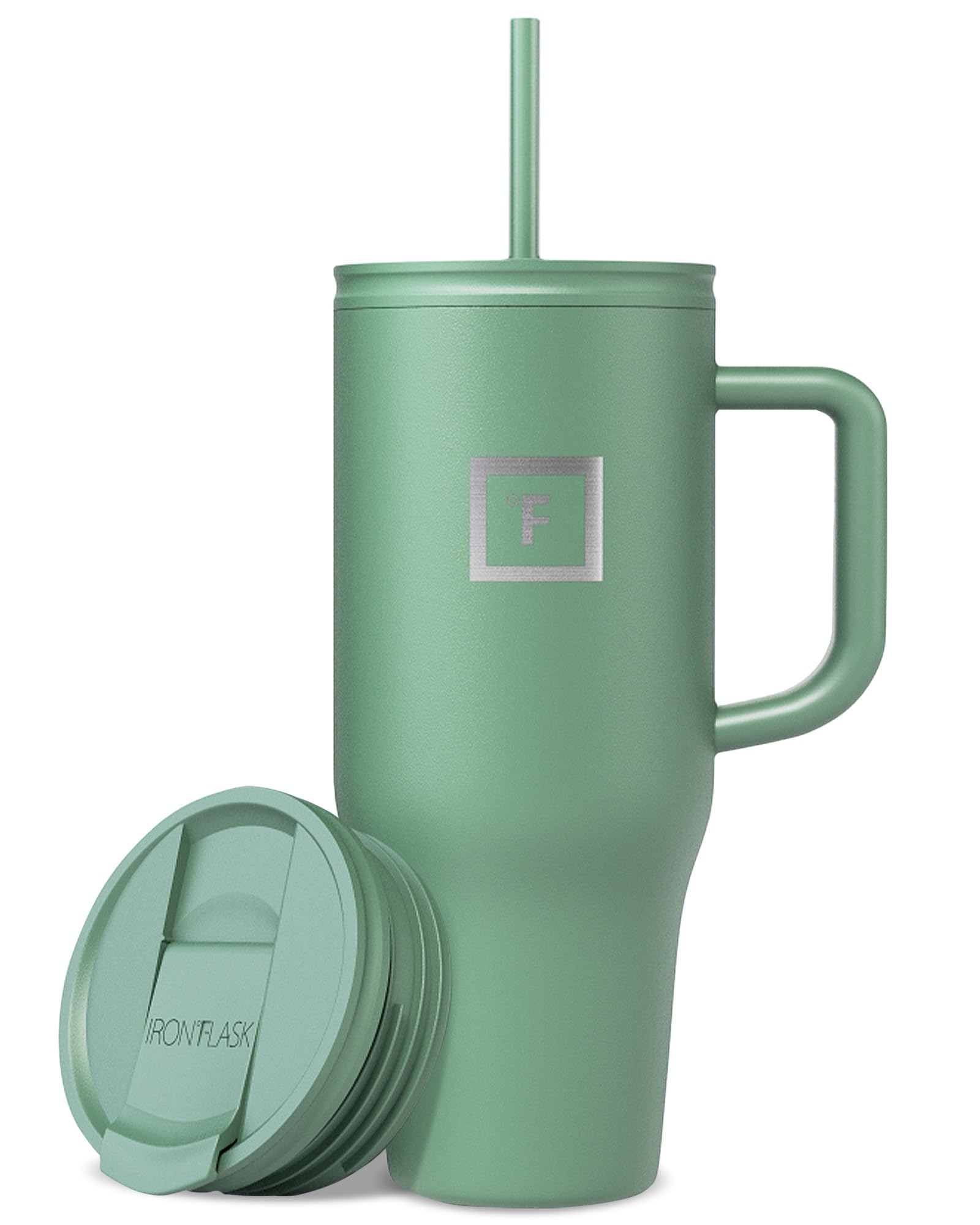 IRON °FLASK Co-Pilot Insulated Mug w/Straw & Flip Cap Lids - Cup Holder Bottle for Hot, Cold Drink - Leak-Proof - Water, Coffee Portable Travel Mug - Aurora, 40 Oz