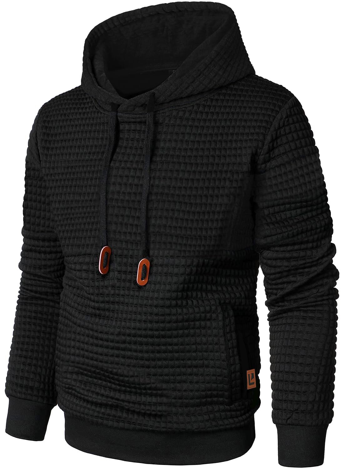 Men’s Sweatshirts Long Sleeve Pullover Patchwork Plaid Jacquard Hoodie Casual Drawstring Hoody Top