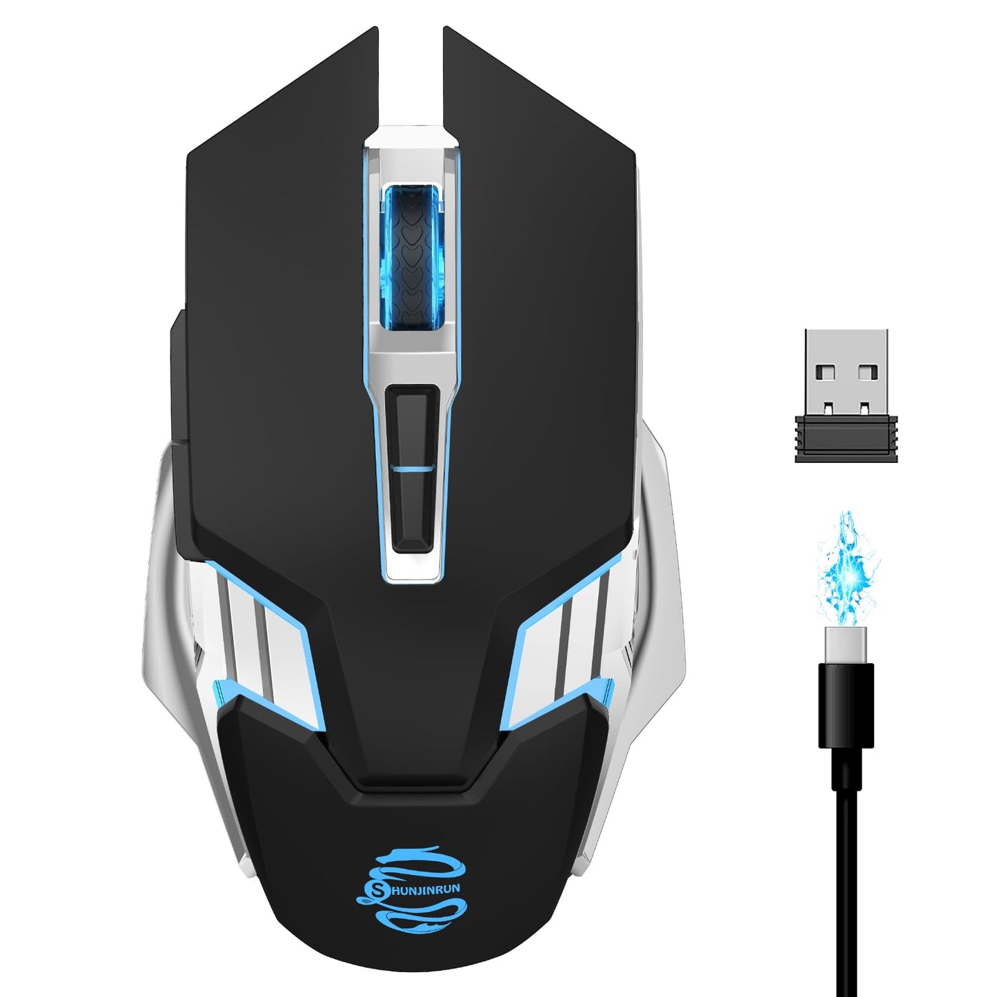 Bluetooth Gaming Mouse, RGB Rechargeable USB Wireless Mouse, Quiet Click, LED Backlit, Ergonomic, with Side Button, 6 Button, DPI Adjustable, Computer Mice for Laptop PC MacBook Chromebook - Grey