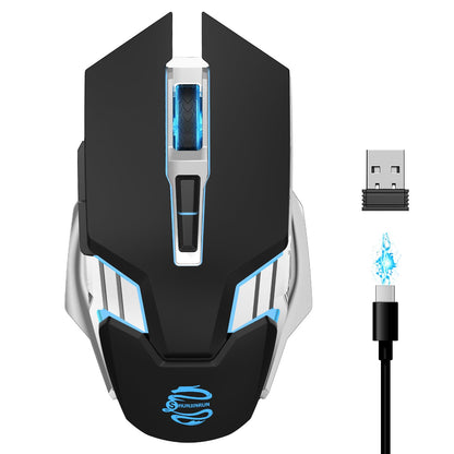 Bluetooth Gaming Mouse, RGB Rechargeable USB Wireless Mouse, Quiet Click, LED Backlit, Ergonomic, with Side Button, 6 Button, DPI Adjustable, Computer Mice for Laptop PC MacBook Chromebook - Grey