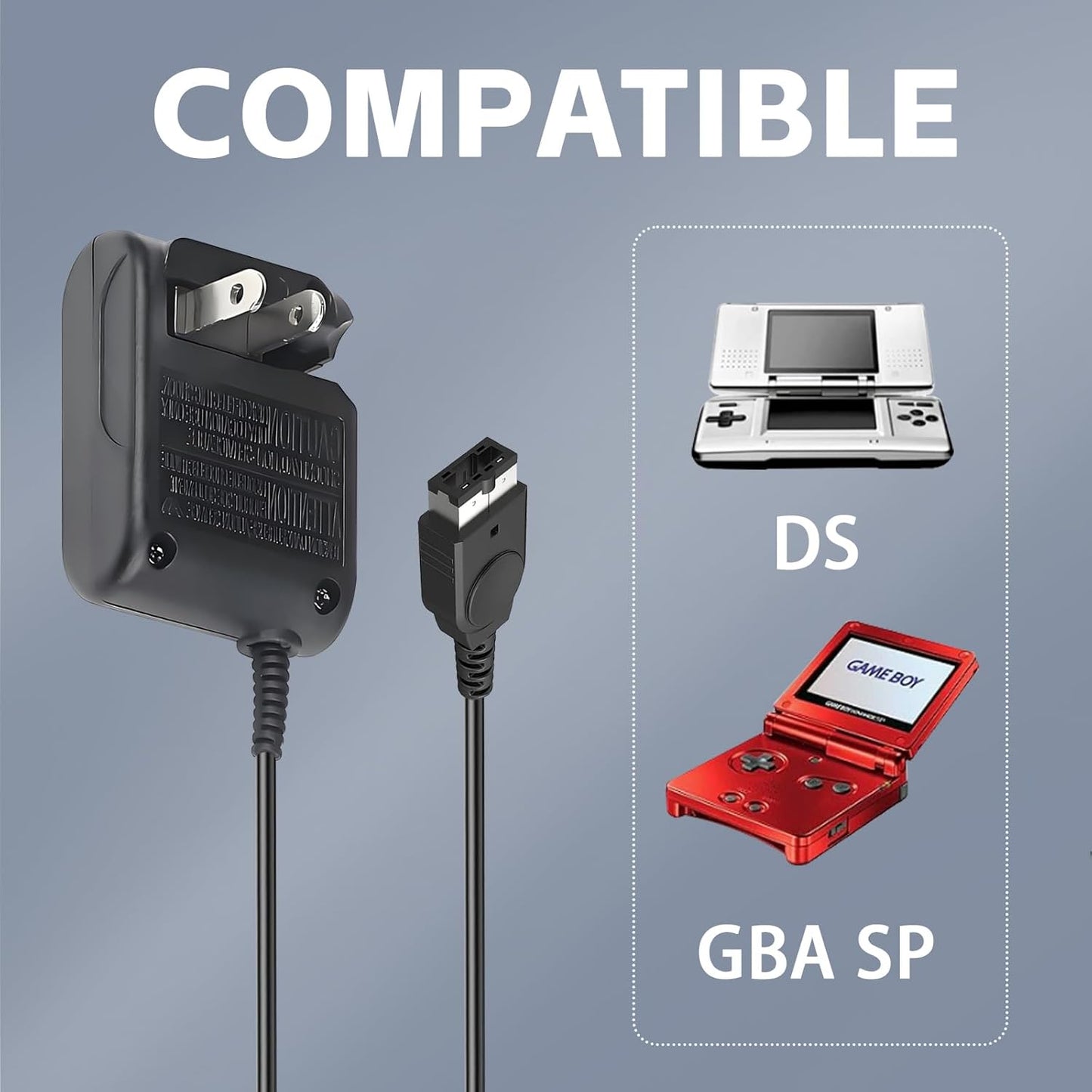 Gameboy Advance SP Charger - AC Wall Adapter & USB Charging Cable Compatible with Nintendo DS/GBA SP Systems, Portable Travel Power Cord for Gaming Accessories