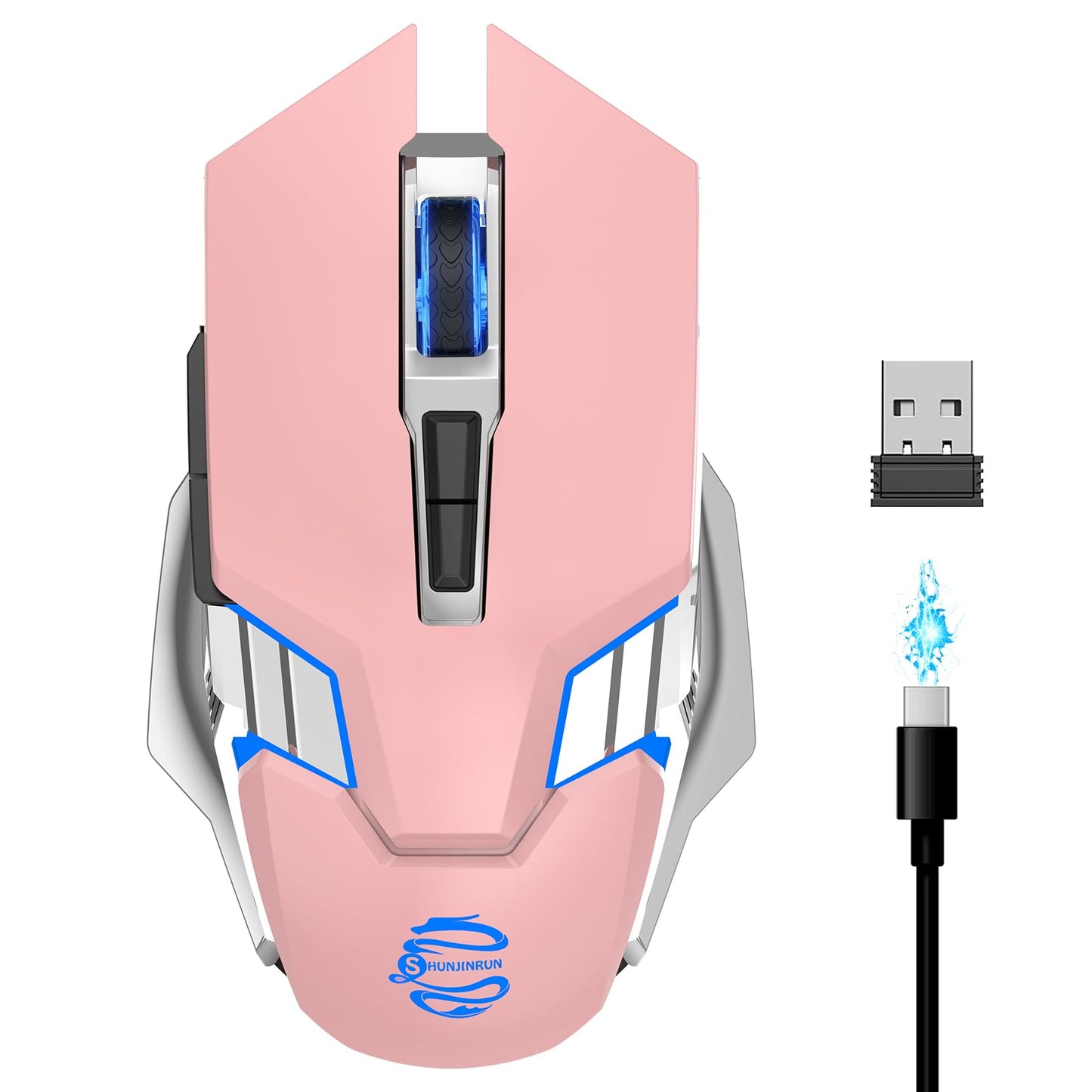 Bluetooth Gaming Mouse, RGB Rechargeable USB Wireless Mouse, Quiet Click, LED Backlit, Ergonomic, with Side Button, 6 Button, DPI Adjustable, Computer Mice for Laptop PC MacBook Chromebook - Grey