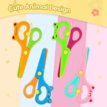LOVESTOWN Kids Safety Scissors, 4PCS Blunt Tip Adaptive Cute Training Scissor for Kids & Children, Playdough Tools Cutting Skills Preschool Training Activity, Scrapbooking, Creative Art Supplies