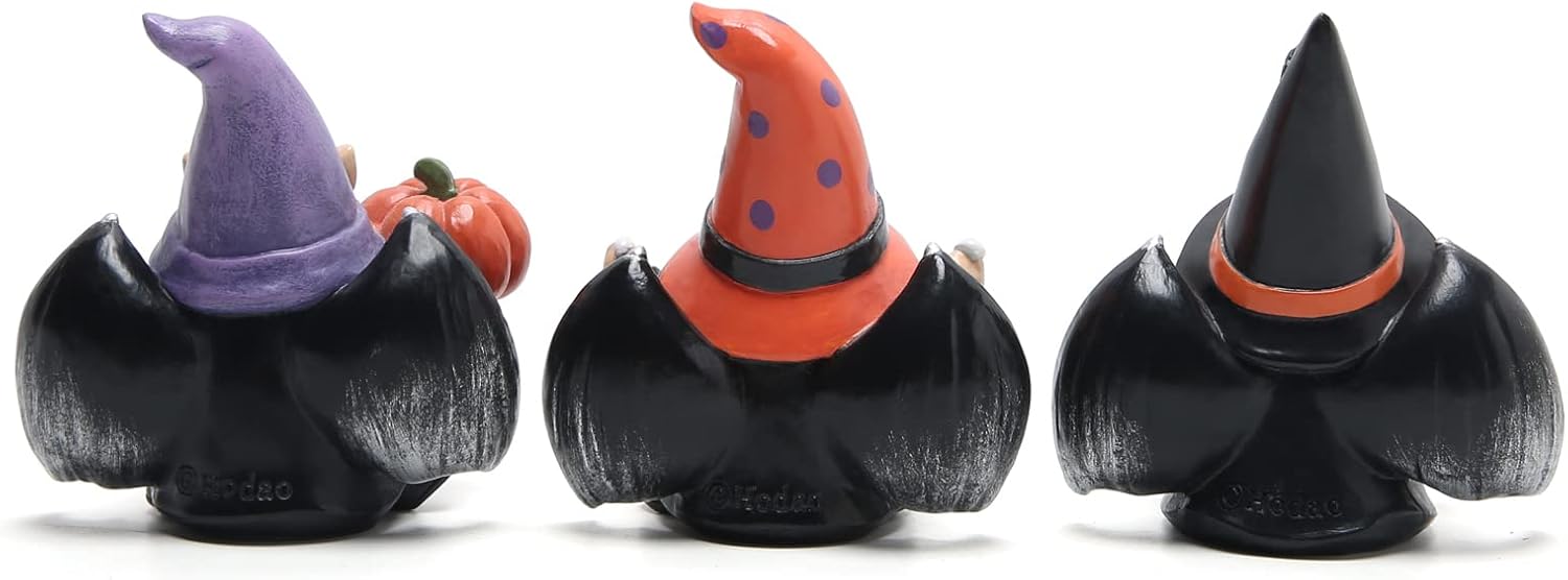 Hodao 3pcs Halloween Gnomes Decorations Handmade Scandinavian Gnome Figurines with Black Wing Boo Halloween Gnomes Figurines Decor Pumpkin Office Table Decorations Gifts