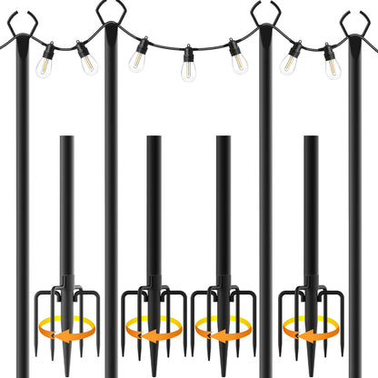 2 Pack String Light Poles,10 Ft Light Poles for Outside String Lights,Outdoor Lights Pole with Fork,Metal Poles Stand for Patio Deck Backyard