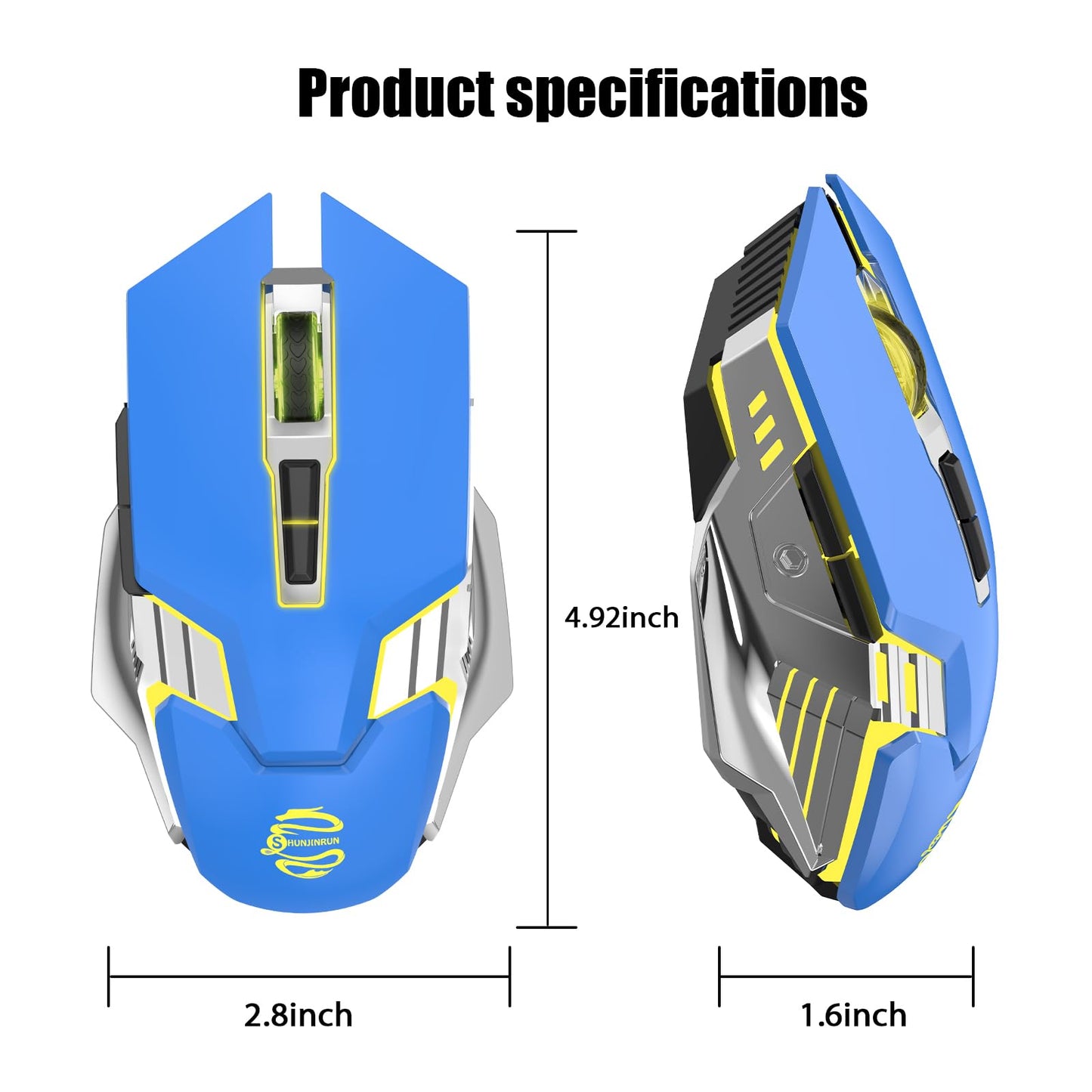 Bluetooth Gaming Mouse, RGB Rechargeable USB Wireless Mouse, Quiet Click, LED Backlit, Ergonomic, with Side Button, 6 Button, DPI Adjustable, Computer Mice for Laptop PC MacBook Chromebook - Grey