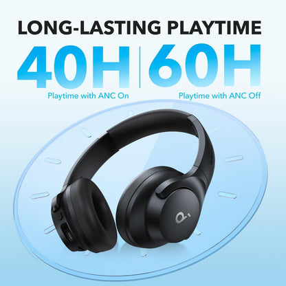 Soundcore by Anker Q20i Hybrid Active Noise Cancelling Headphones, Wireless Over-Ear Bluetooth, 40H Long ANC Playtime, Hi-Res Audio, Big Bass, Customize via an App, Transparency Mode (Pink)