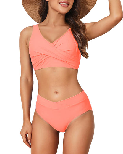 Limeeke Women's High Waisted Bikini Set Twist Front Two Piece Swimsuit Lace Up Tie Back Bathing Suits