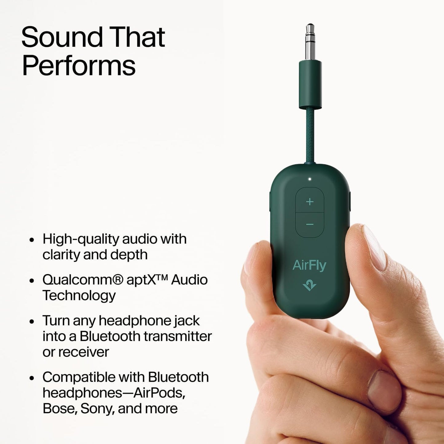 AirFly Pro 2 Deluxe – Bluetooth Adapter for Airplane, Pair 2 AirPods or Wireless Headphones – 3.5mm AUX Bluetooth Transmitter/Receiver for Cars, Boats, Treadmills, TVs – Airplane Travel Essentials