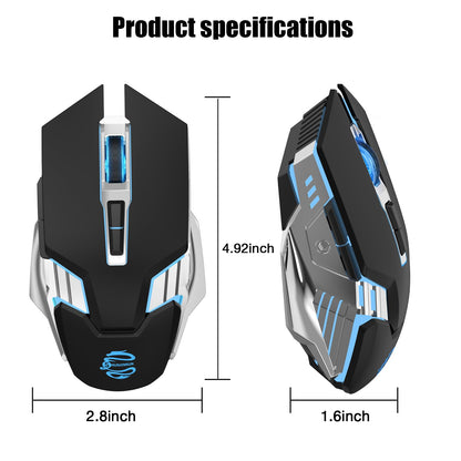 Bluetooth Gaming Mouse, RGB Rechargeable USB Wireless Mouse, Quiet Click, LED Backlit, Ergonomic, with Side Button, 6 Button, DPI Adjustable, Computer Mice for Laptop PC MacBook Chromebook - Grey