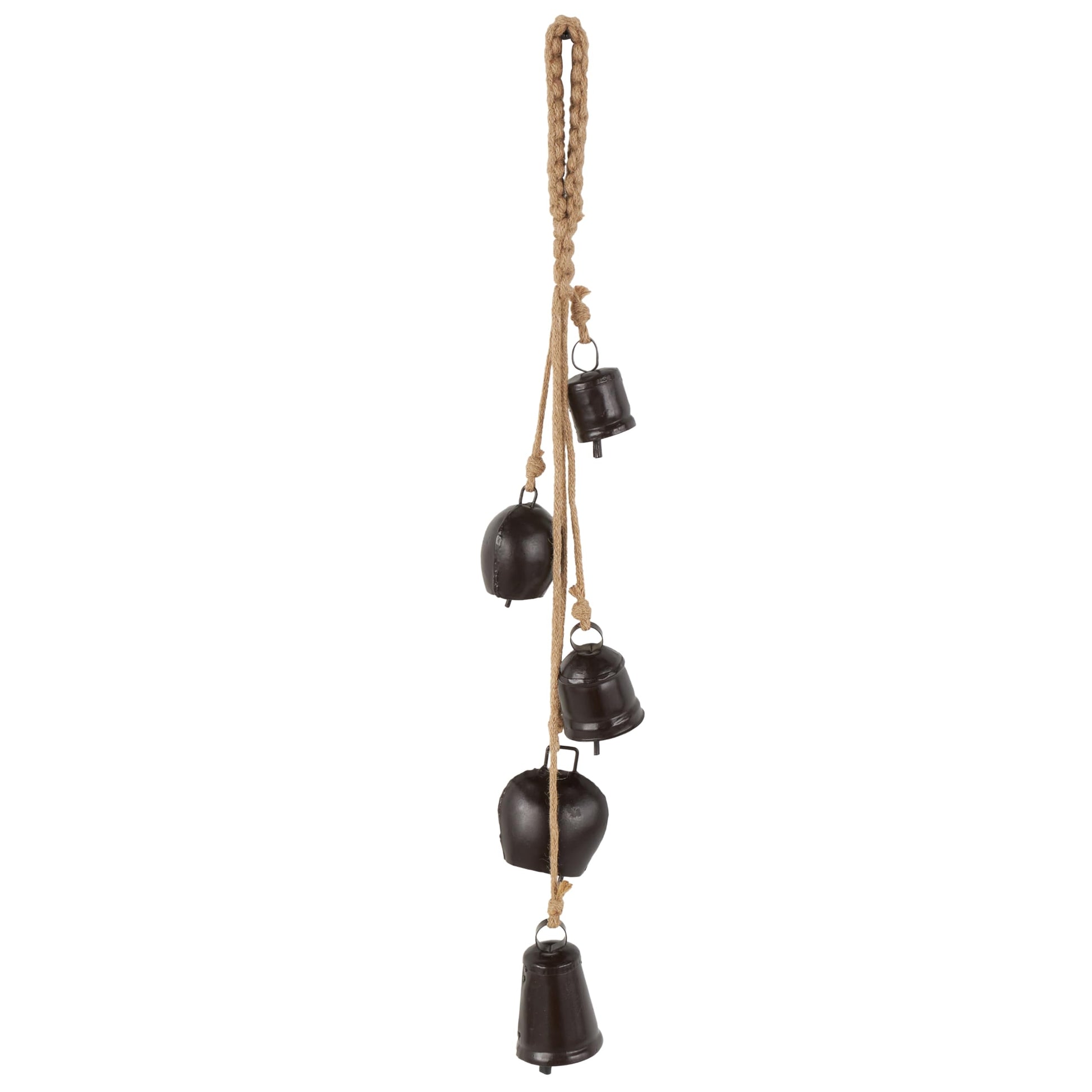 Deco 79 Gold Metal Tibetan Inspired Decorative Giant XL Cow Bells with Jute Hanging Rope, Set of 3 10",8",6"H - Cylindrical