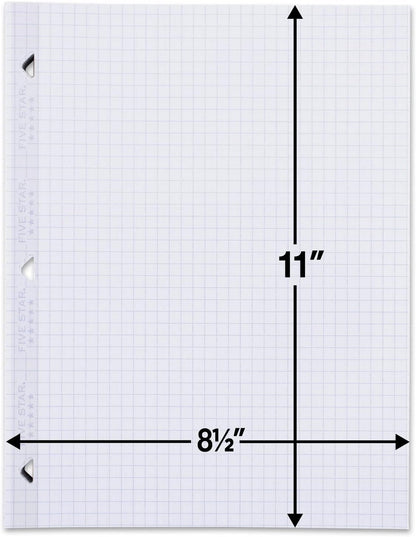 Five Star Loose Leaf Paper, Notebook Paper, Graph Paper, Reinforced Filler Paper, Fights Ink Bleed, 8.5 x 11, 100 Sheets/pack (3 count)