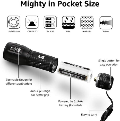 Lighting EVER LED Flashlights High Lumens, Small Flashlight, Waterproof, Adjustable Focus Flash Light for Outdoor, Emergency, AAA Batteries Included, Tactical & Camping Accessories