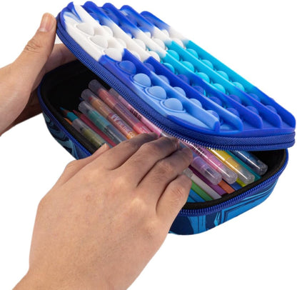 ZIPIT POP Pencil Box for Boys | Fidget Toy | Silicon Sensory Push It Case | Large Capacity Pencil Case (Blue)
