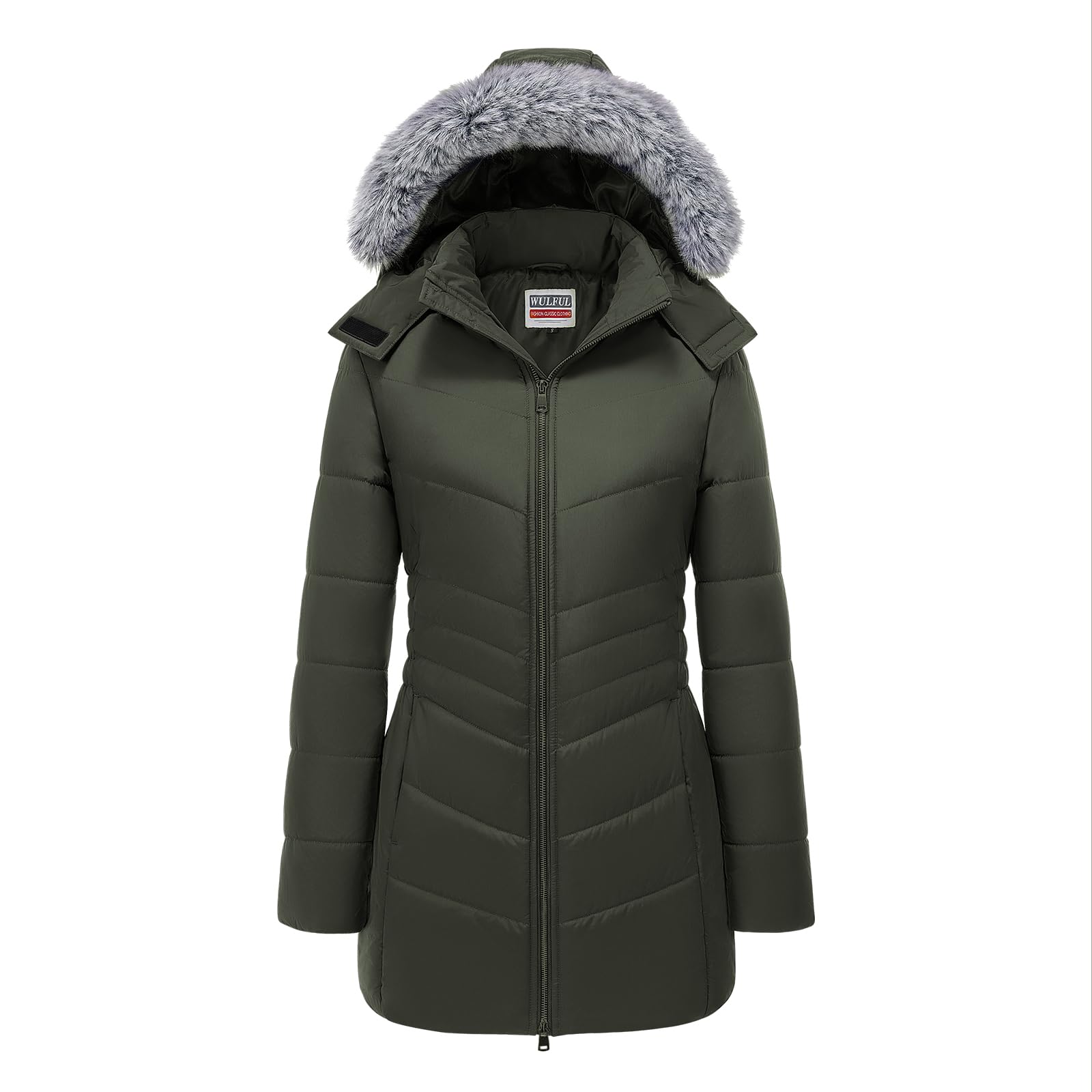 WULFUL Women's Winter Coats Long Warm Thicken Puffer Jackets Outwear With Removable Fur Hood