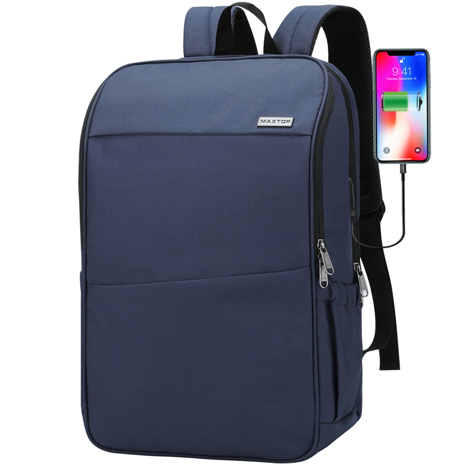 MAXTOP Deep Storage Laptop Backpack with USB Charging Port[Water Resistant] College Computer Bookbag Fits 15 Inch Laptop Black