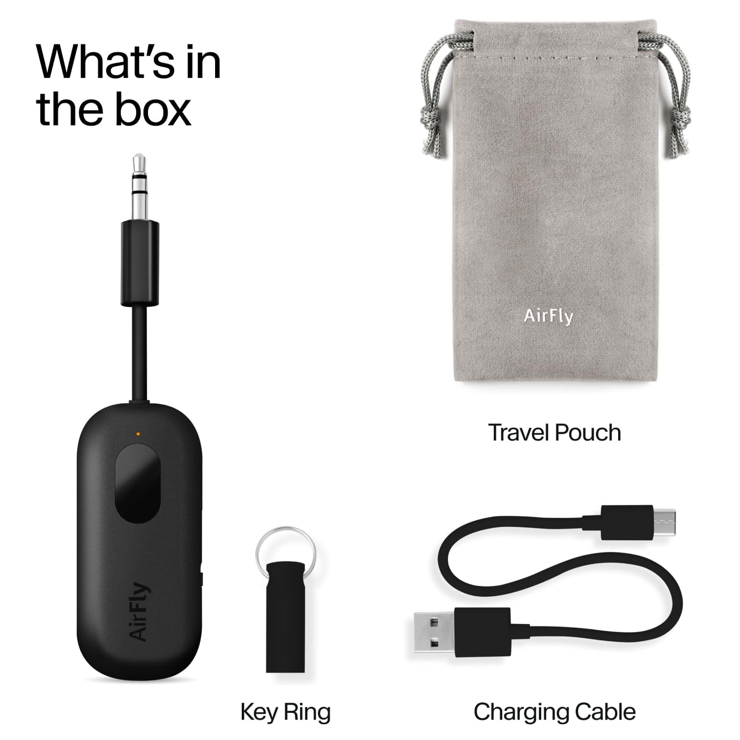 AirFly Pro 2 Deluxe – Bluetooth Adapter for Airplane, Pair 2 AirPods or Wireless Headphones – 3.5mm AUX Bluetooth Transmitter/Receiver for Cars, Boats, Treadmills, TVs – Airplane Travel Essentials