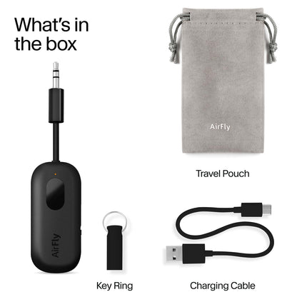 AirFly Pro 2 Deluxe – Bluetooth Adapter for Airplane, Pair 2 AirPods or Wireless Headphones – 3.5mm AUX Bluetooth Transmitter/Receiver for Cars, Boats, Treadmills, TVs – Airplane Travel Essentials