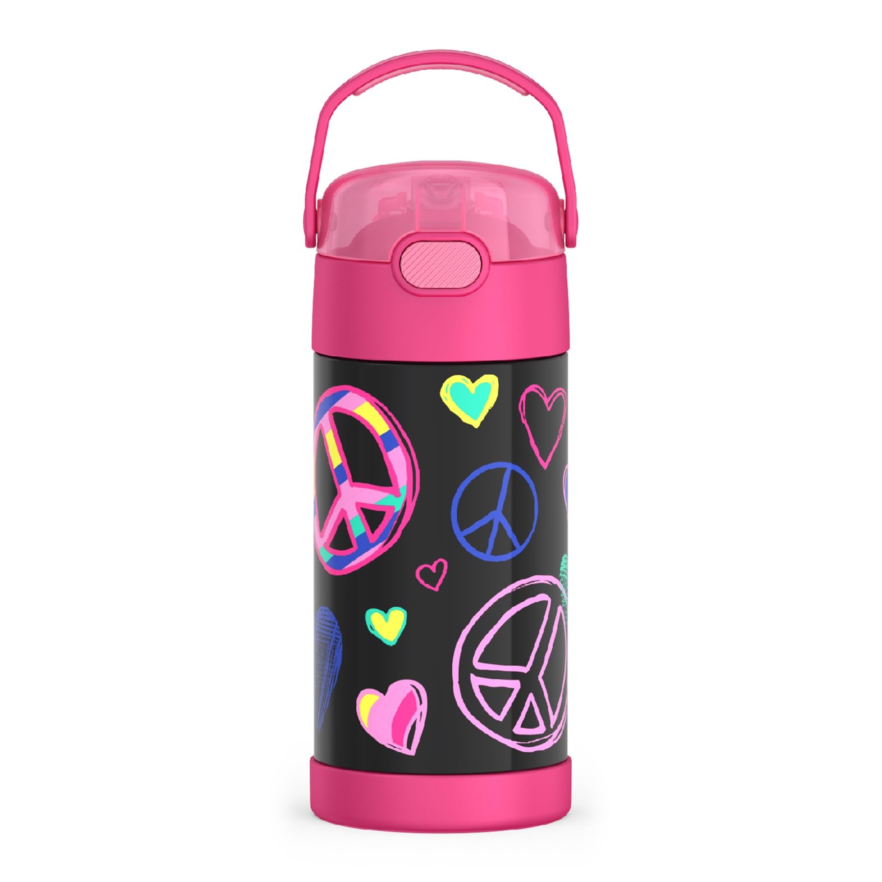 THERMOS FUNTAINER Water Bottle with Straw - 12 Ounce - Kids Stainless Steel Vacuum Insulated Water Bottle with Lid, Mod Flowers