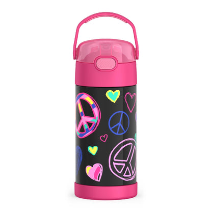 THERMOS FUNTAINER Water Bottle with Straw - 12 Ounce - Kids Stainless Steel Vacuum Insulated Water Bottle with Lid, Mod Flowers