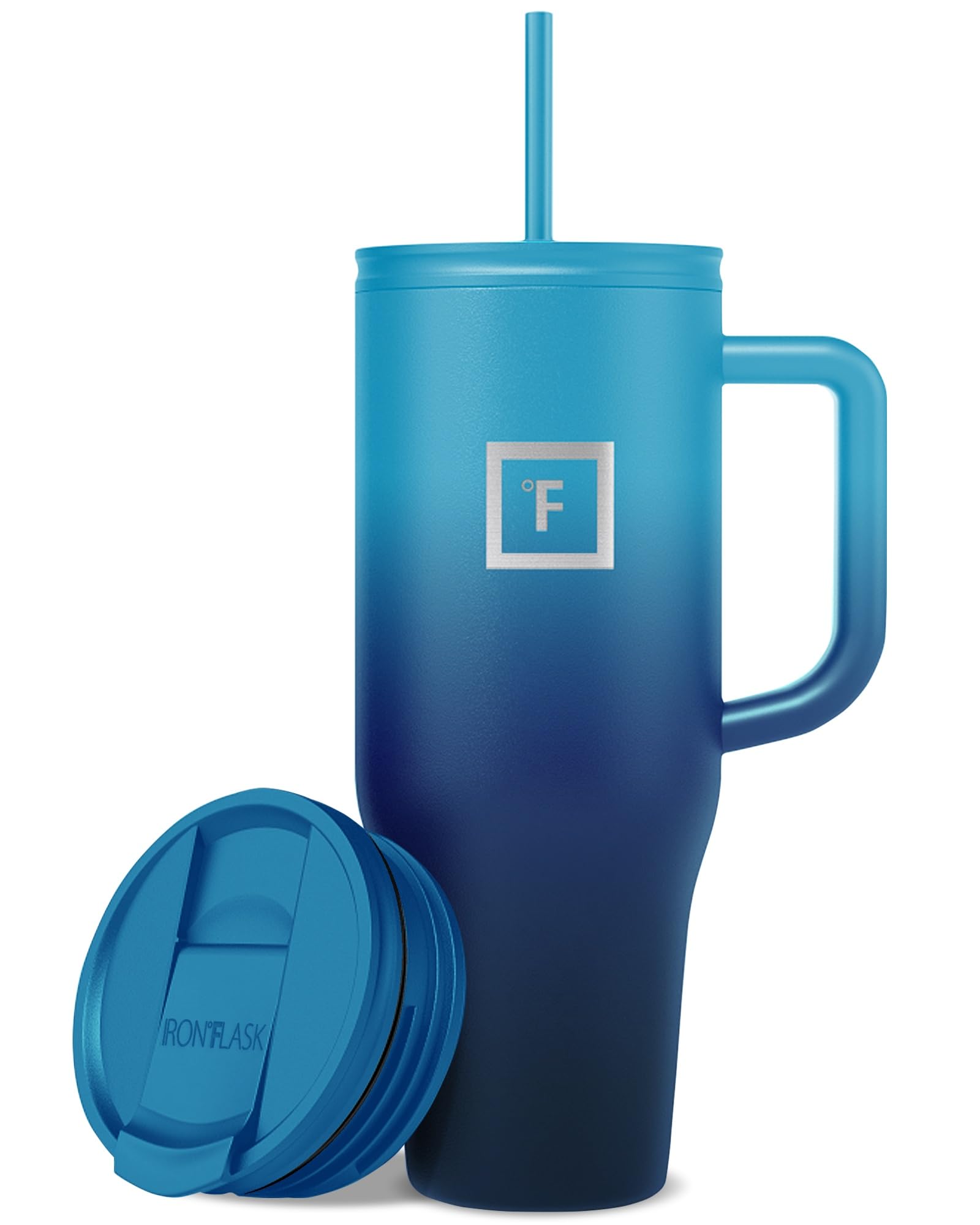 IRON °FLASK Co-Pilot Insulated Mug w/Straw & Flip Cap Lids - Cup Holder Bottle for Hot, Cold Drink - Leak-Proof - Water, Coffee Portable Travel Mug - Aurora, 40 Oz