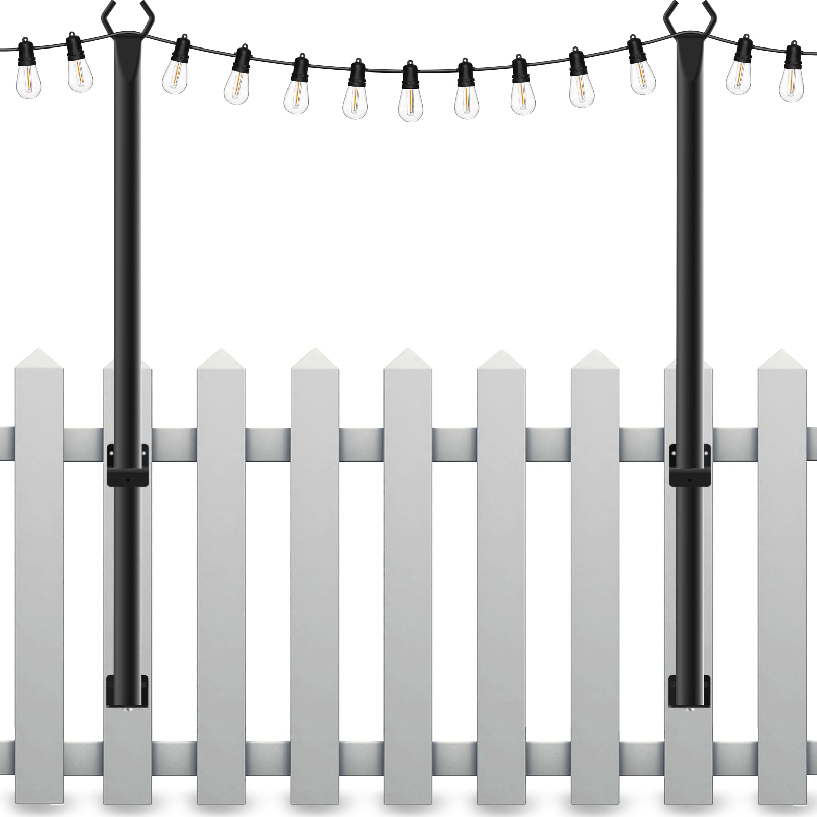 2 Pack String Light Poles,10 Ft Light Poles for Outside String Lights,Outdoor Lights Pole with Fork,Metal Poles Stand for Patio Deck Backyard