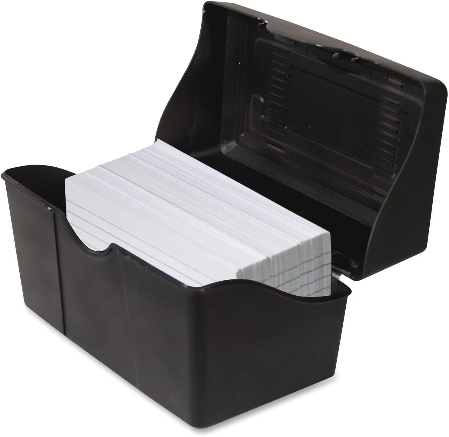 Advantus Stackable Flip Top 3 x 5 Index Card Holder, 300 Card Capacity Box, Black, 3.5 H x 5.5 L x 3 W Inches, 45001