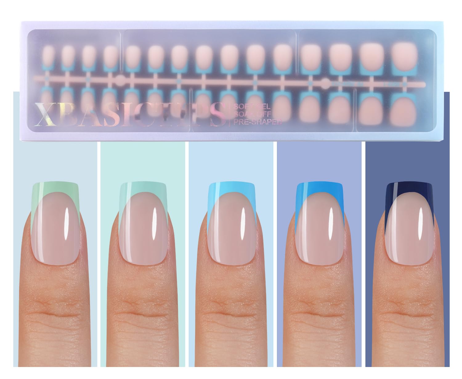 Misssix XBASICTIPS French Tip Press On Nails, 150 Pcs Short Square French Gel Nail Tips, Soft Gel Pre-shaped No File Need Fake Nails for Nail Art DIY Extension Designs, 15 Sizes