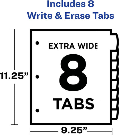 Avery Write & Erase Pocket Plastic Dividers for 3 Ring Binders, 8-Tab Sets, Multicolor, Tabs Viewable Beyond Sheet Protectors, 1 Set (16177)
