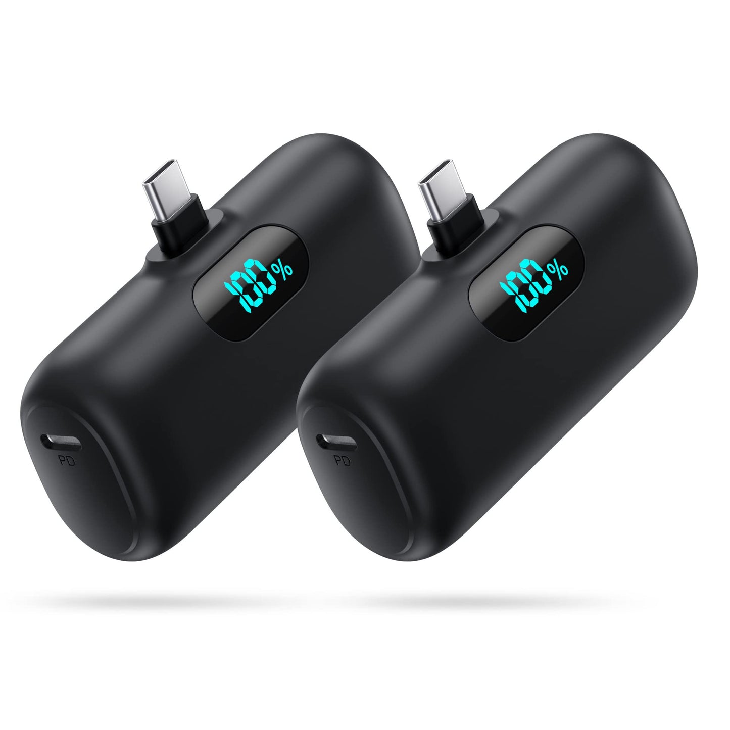 [2-Pack] Mini Portable Charger 5000mAh Power Bank,3A PD USB C Cell Phone Portable Power, LCD Display Battery Pack Compatible with iPhone 16/15/15 plus/15 pro/15 pro Max/Android/Samsung/Moto/LG etc
