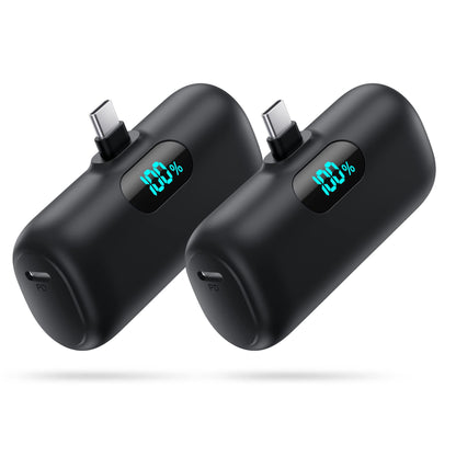 [2-Pack] Mini Portable Charger 5000mAh Power Bank,3A PD USB C Cell Phone Portable Power, LCD Display Battery Pack Compatible with iPhone 16/15/15 plus/15 pro/15 pro Max/Android/Samsung/Moto/LG etc