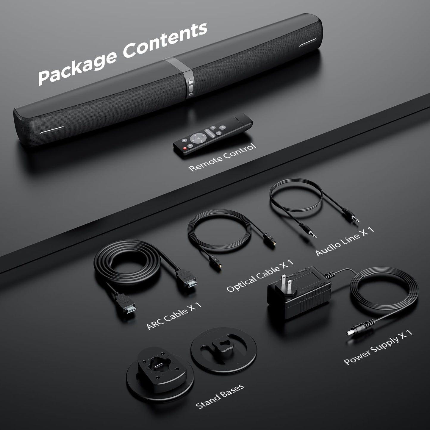 Sound Bar for Smart TV,90W Soundbar with Bluetooth/ARC/Optical/AUX Connect, Auto Volume Boost, 3 Customizable Equalizer Modes, 2 in 1 Detachable Soundbar for TV/PC/Gaming/Projectors