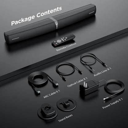 Sound Bar for Smart TV,90W Soundbar with Bluetooth/ARC/Optical/AUX Connect, Auto Volume Boost, 3 Customizable Equalizer Modes, 2 in 1 Detachable Soundbar for TV/PC/Gaming/Projectors