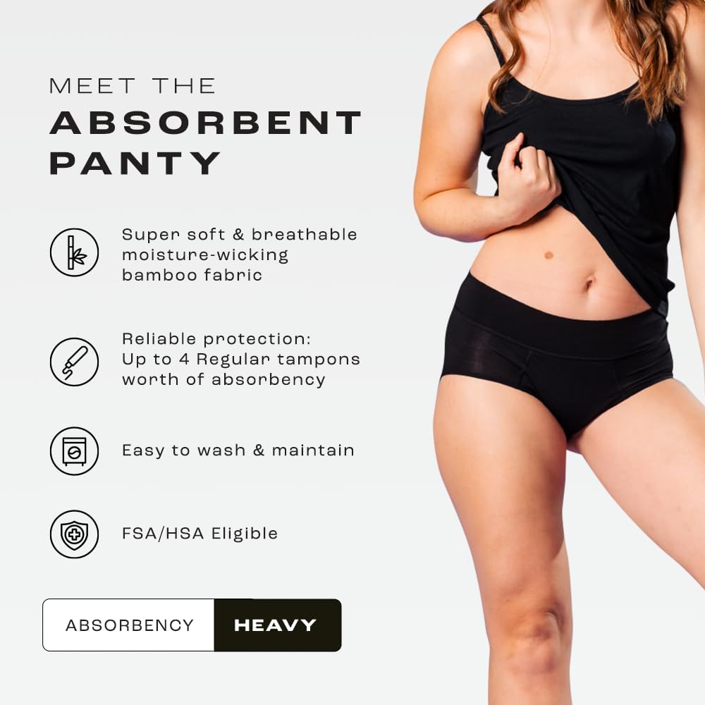 Bambody Absorbent Panties, Period Underwear for Women and Teens - All-Day Long - Overnight Protection- Postpartum, Leakproof